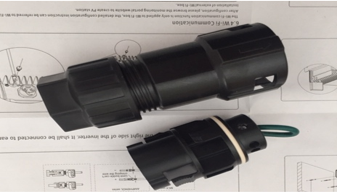 Black plastic connector for remote inverter shutdown