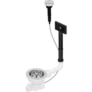 Smeg – Zestaw odpływowy, automatyczny pop-up z prostokątnym przelewem i okrągłym pokrętłem do zlewozmywaków 1-komorowych - KITSTR